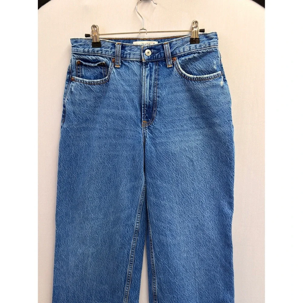 Abercrombie & Fitch The Loose High Rise Women 27/4R Blue Good Raw Hem Distressed